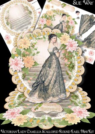 Victorian Lady Camellia Scalloped Round Easel Card