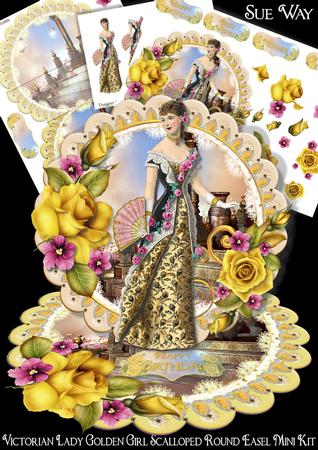Victorian Lady Golden Girl Scalloped Round Easel Card
