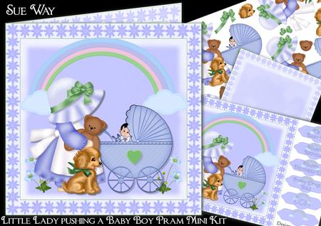 Little Lady Pushing a Baby Boy Pram Mini Kit
