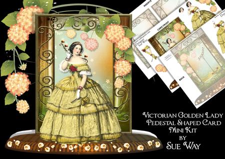 Victorian Golden Lady Pedestal Shaped Card