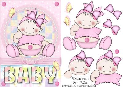 Button Baby Girl Card Front and Decoupage