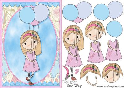 I'll Bring the Balloons! Party Girl Card Front and Decoupage