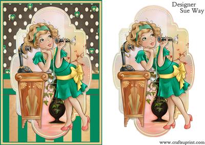 Sweet 1920's Telephone Lady Quick Card