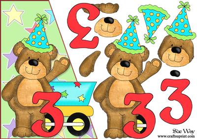3rd Birthday Bear Over the Edge Card Front and Decoupage