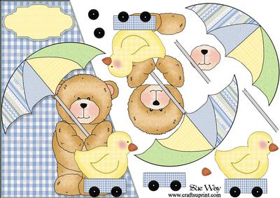 Baby Shower Bear Over the Edge Card Front and Decoupage