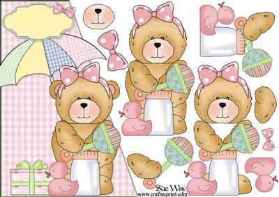 Baby Shower Girl Bear Over the Edge Card Front and Decoupage