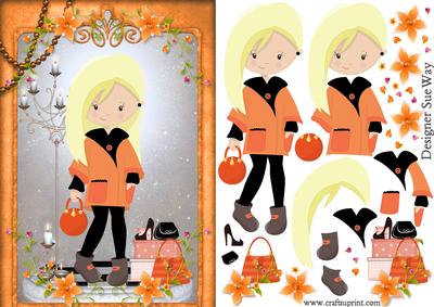 Young Fashionista in Black and Orange Decoupage