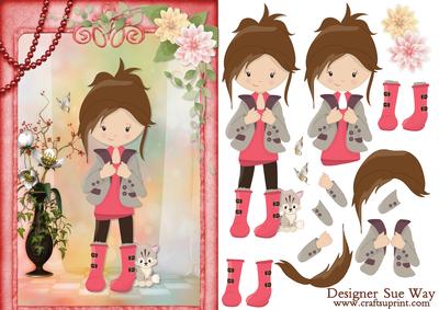 Teen Fashionista! and Her Cat Card Front and Decoupage