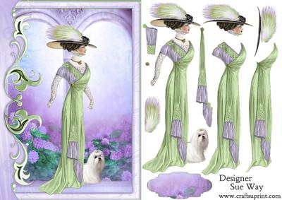 Edwardian Lady Walking Her Dog Card Front and Decoupage