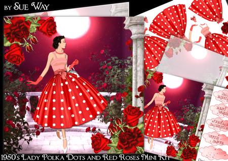 1950's Lady Polka Dots and Red Roses Mini Kit