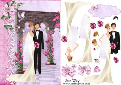 The Pink Flower Wedding Card Front and Decoupage