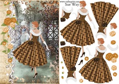 1950's Lady Country Stroll Card Front and Decoupage