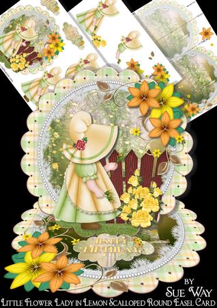 Little Flower Lady in Lemon Scalloped Round Easel Card