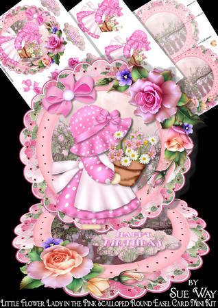Little Flower Lady in the Pink Scalloped Round Easel Card