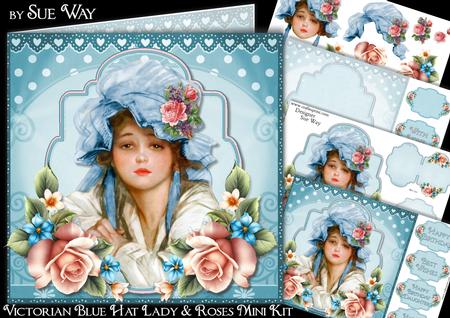 Victorian Blue Hat Lady & Roses Mini Kit