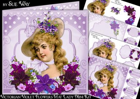 Victorian Violet Flowers Hat Lady Mini Kit