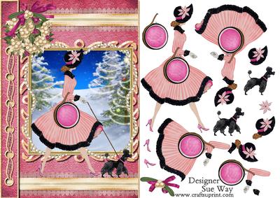 Retro Lady Walking the Dog Christmas Book Cover Style