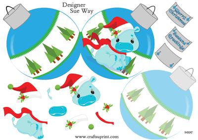 Christmas Baby Hippo Bauble Shaped Mini Card Kit