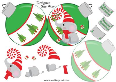 Christmas Baby Elephant Bauble Shaped Mini Card Kit