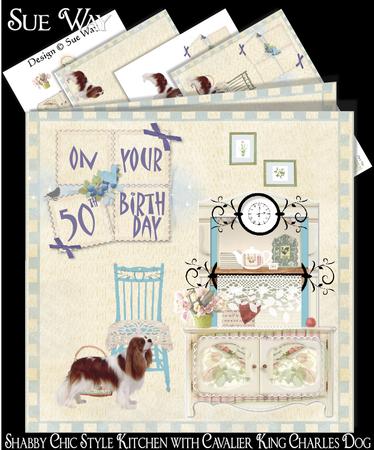 Shabby Chic Style Kitchen with Cavalier King Charles Blue