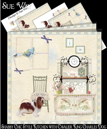 Shabby Chic Style Kitchen with Cavalier King Charles Green