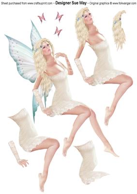 Pink Butterfly Fairy A4 Decoupage