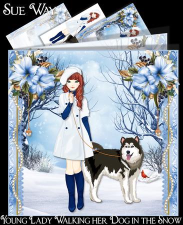 Young Lady Walking Her Dog in the Snow Mini Kit