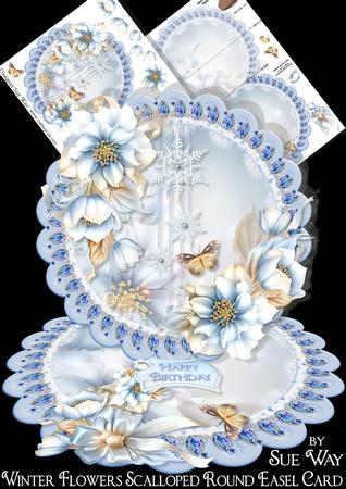 Winter Flowers Scalloped Round Easel Card Mini Kit