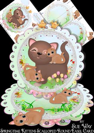 Springtime Kittens Scalloped Round Easel Card Mini Kit