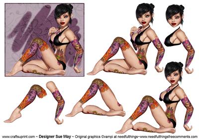 Tattoo Girl Topper and Decoupage