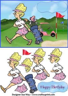 Lady Golfer Card Front and Decoupage