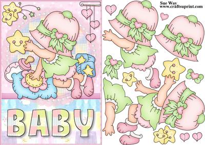 Little Star Sweet Baby Girl Card Front and Decoupage