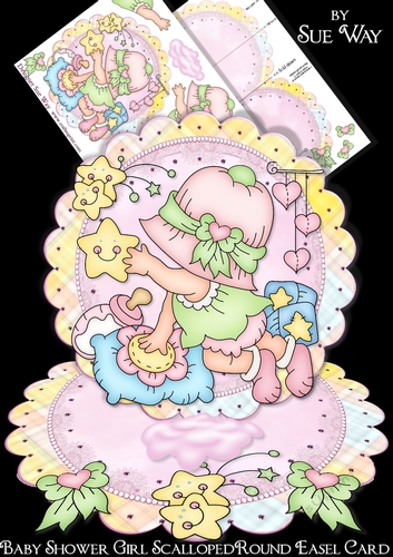 Little Star Baby Girl Scalloped Round Easel Card
