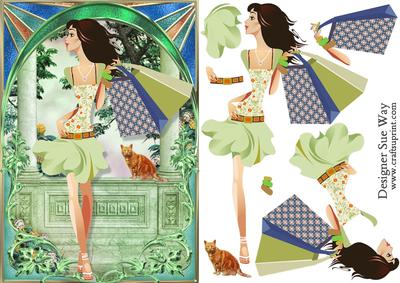 Archway Girls! Shopping in Green Card Front and Decoupage