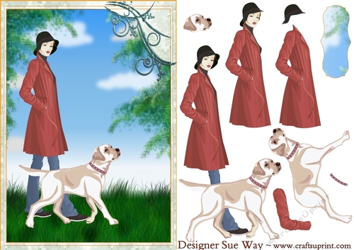 Walking the Dog Card Front and Decoupage