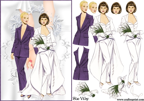 Bride and Bride Wedding Decoupage Purple Suit