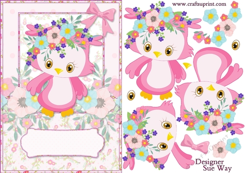 Pretty Pink Owl Card Front and Decoupage