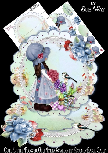 Cute Little Flower Girl Lydia Scalloped Round Easel Card Mini Kit