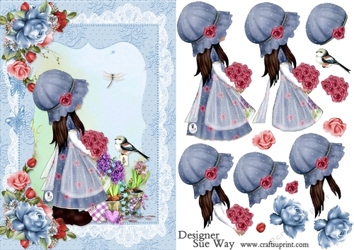 Cute Little Lydia in the Garden Card Front and Decoupage
