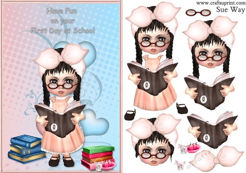 First Day at School Card Front and Decoupage