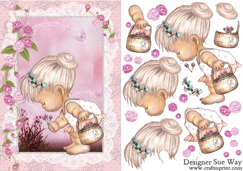 Cute Little Nellie in the Garden Card Front and Decoupage