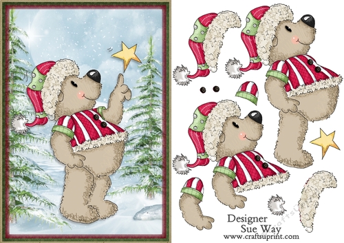 Christmas Star Bear Card Front & Decoupage
