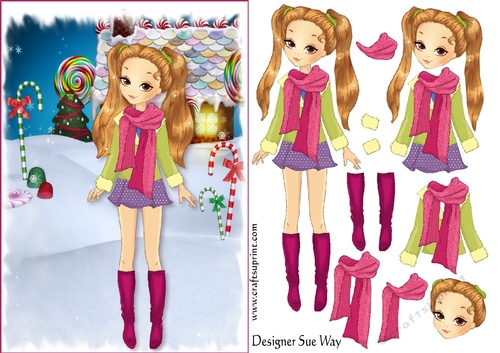 Christmas Girls! Candy Canes and Gingerbread Card Front and Decoupage