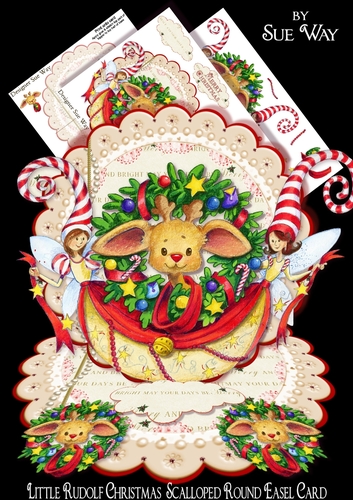 Little Rudolf Christmas Scalloped Round Easel Card Mini Kit 
