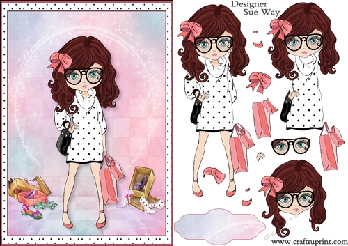 Little Dotty Fashion Shopping A5 Card Front & Decoupage
