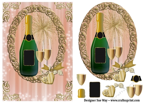 Champagne and Celebration Card Front, Topper & Decoupage