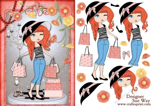Fashionista! Cheeky Shopping Trip Card Front and Decoupage