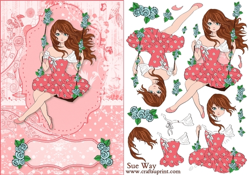 Pretty Girl on a Flower Swing Card Front & Decoupage