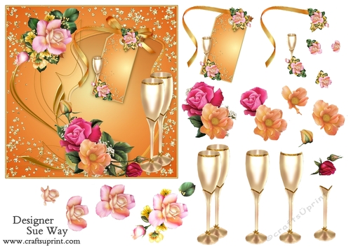 Golden Anniversary Champagne & Flowers Square Card
