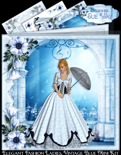 Elegant Fashion Ladies, Vintage Blue Card Mini Kit 